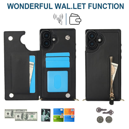 For iPhone 16 Plus Cross-body Zipper Square Phone Case(Black) - iPhone 16 Plus Cases by buy2fix | Online Shopping UK | buy2fix