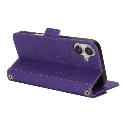 For iPhone 16 Cross Texture Crossbody Lanyard Leather Phone Case(Purple) - iPhone 16 Cases by buy2fix | Online Shopping UK | buy2fix