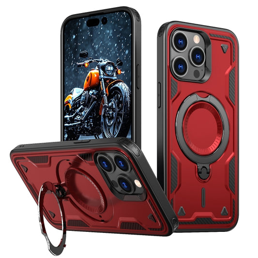 For iPhone 15 Pro PC Hybrid TPU Armor MagSafe Ring Holder Phone Case(Red) - iPhone 15 Pro Cases by buy2fix | Online Shopping UK | buy2fix