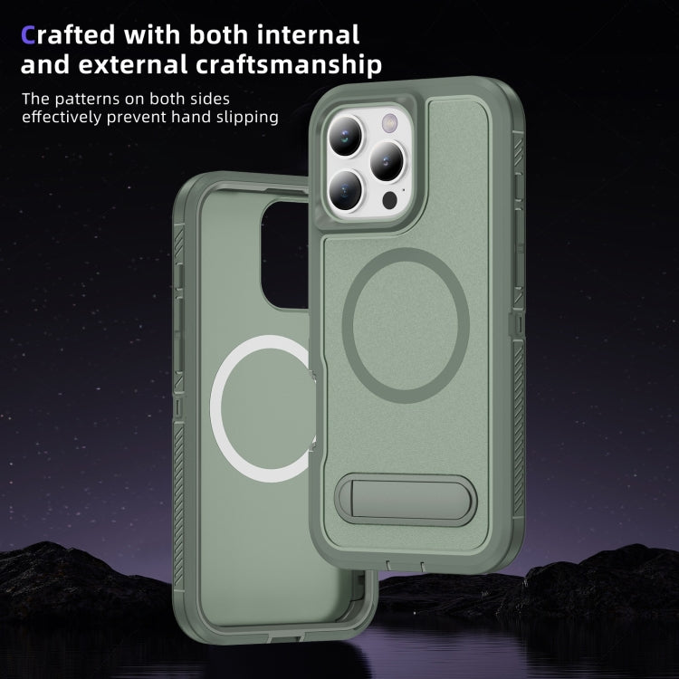 For iPhone 16 Pro Guard MagSafe Holder Matte PC Hybrid TPU Phone Case(Green) - iPhone 16 Pro Cases by buy2fix | Online Shopping UK | buy2fix