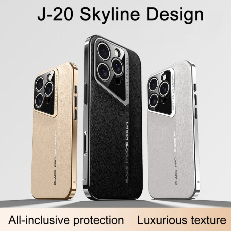 For iPhone 16 J-20 Leather Skyline Design Full Coverage Phone Case(Black) - iPhone 16 Cases by buy2fix | Online Shopping UK | buy2fix