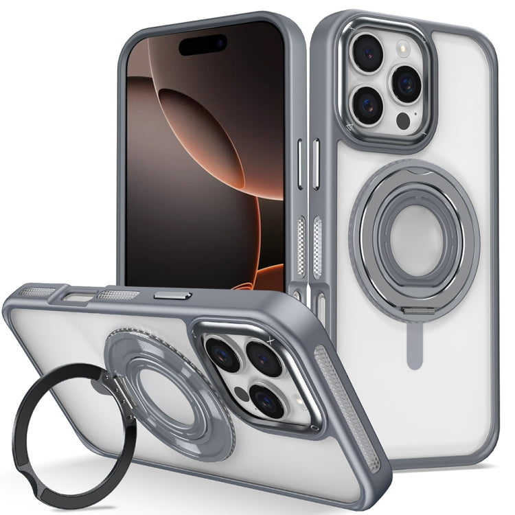 For iPhone 16 Pro Max Skin Feel Transparent 360 Degree Rotating Silicone Ring Holder Phone Case(Grey) - iPhone 16 Pro Max Cases by buy2fix | Online Shopping UK | buy2fix