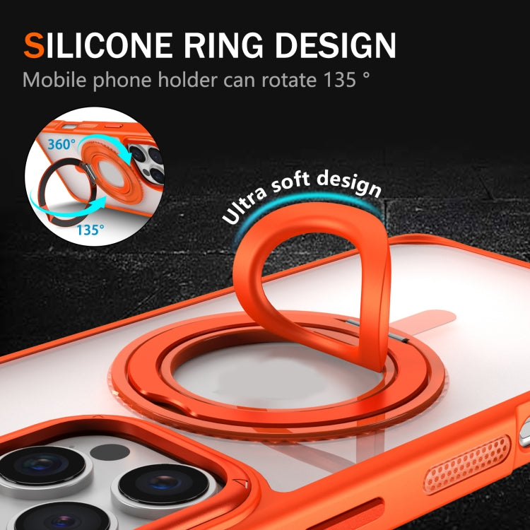 For iPhone 16 Plus Skin Feel Transparent 360 Degree Rotating Silicone Ring Holder Phone Case(Orange) - iPhone 16 Plus Cases by buy2fix | Online Shopping UK | buy2fix