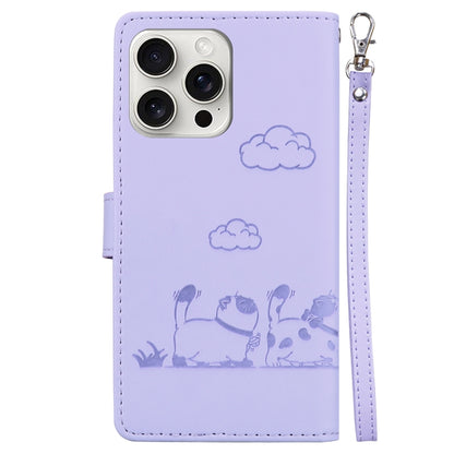 For iPhone 16 Pro Max Cute Cats RFID Leather Phone Case(Purple) - iPhone 16 Pro Max Cases by buy2fix | Online Shopping UK | buy2fix