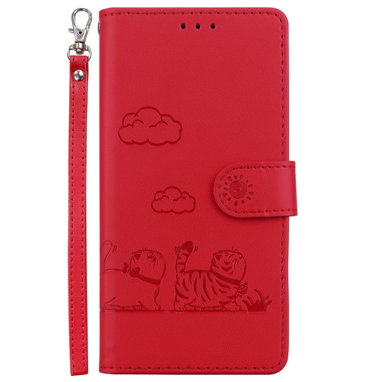 For iPhone 16 Pro Cute Cats RFID Leather Phone Case(Red) - iPhone 16 Pro Cases by buy2fix | Online Shopping UK | buy2fix