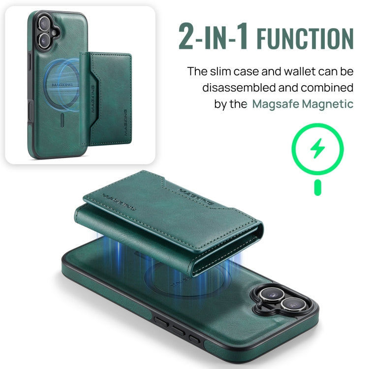 For iPhone 16 DG.MING MAGKING-K2 Series MagSafe RFID Card Bag Detachable Phone Case(Green) - iPhone 16 Cases by DG.MING | Online Shopping UK | buy2fix