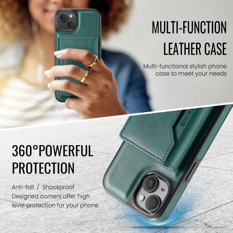 For iPhone 14 DG.MING MAGKING-K2 Series MagSafe RFID Card Bag Detachable Phone Case(Green) - iPhone 14 Cases by DG.MING | Online Shopping UK | buy2fix