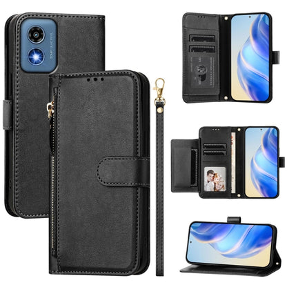 For Motorola Moto G Play 5G 2024 Multi-Card Slots Zipper Wallet Leather Phone Case(Black) - Motorola Cases by buy2fix | Online Shopping UK | buy2fix