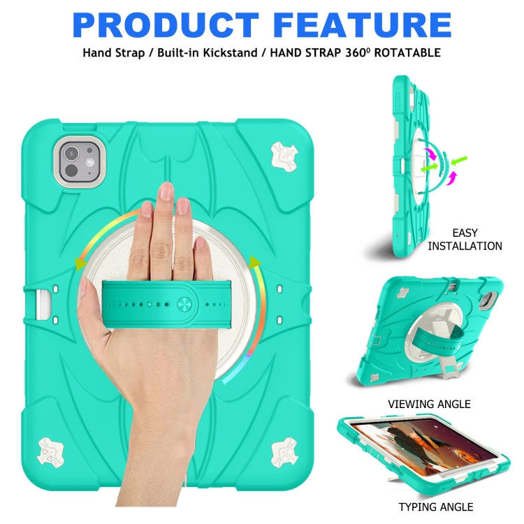 For iPad Pro 11 2024 Bat Hand Grip Turntable Stand Tablet Case(Mint Green White) - iPad Pro 11 2024 Cases by buy2fix | Online Shopping UK | buy2fix