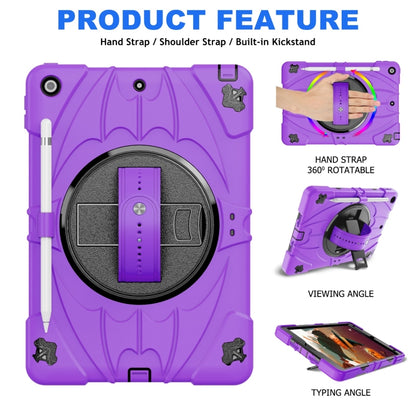 For iPad 10.2 2021 / 2020 / 2019 Bat Hand Grip Turntable Stand Tablet Case(Purple Black) - iPad 10.2 Cases by buy2fix | Online Shopping UK | buy2fix