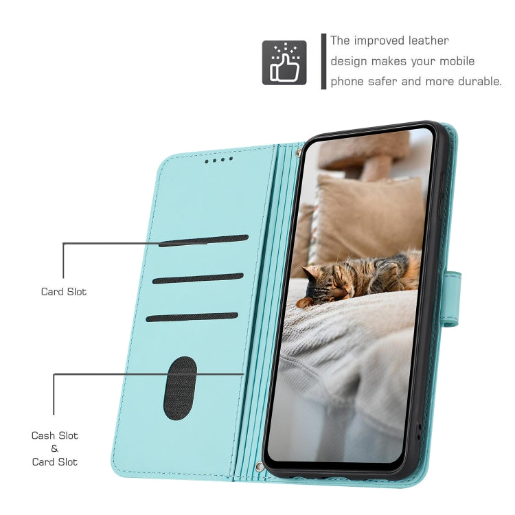 For Motorola Edge 2024 5G Embossed Kitten Phone Leather Case with Lanyard(Mint Green) - Motorola Cases by buy2fix | Online Shopping UK | buy2fix