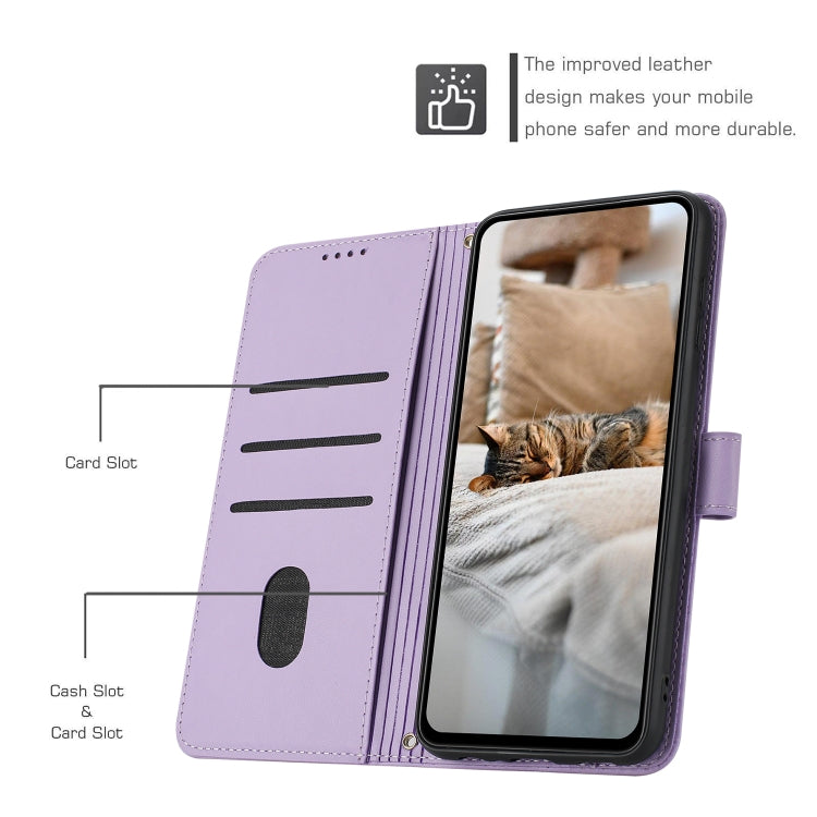 For Motorola Moto G 5G 2024 Embossed Kitten Phone Leather Case with Lanyard(Purple) - Motorola Cases by buy2fix | Online Shopping UK | buy2fix