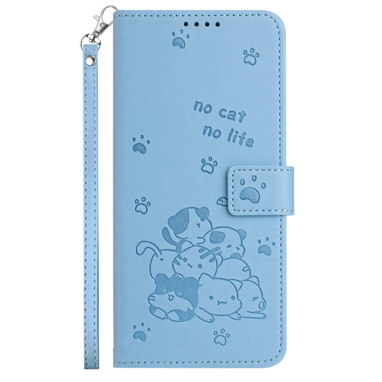 For Motorola Moto G 5G 2024 Embossed Kitten Phone Leather Case with Lanyard(Blue) - Motorola Cases by buy2fix | Online Shopping UK | buy2fix