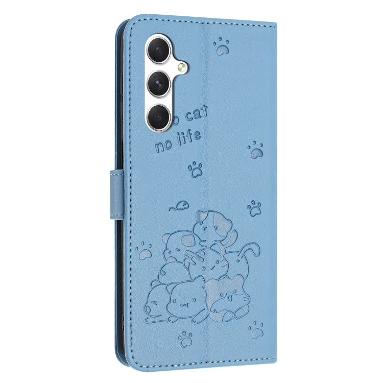 For Samsung Galaxy S25+ / S24+ 5G Embossed Kitten Phone Leather Case with Lanyard(Blue) - Galaxy S24+ 5G Cases by buy2fix | Online Shopping UK | buy2fix