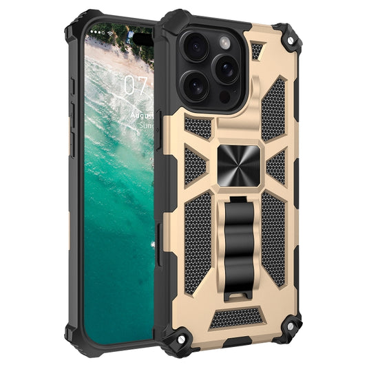 For iPhone 16 Pro Armor Shockproof TPU Hybrid PC Magnetic Phone Case with Holder(Gold) - iPhone 16 Pro Cases by buy2fix | Online Shopping UK | buy2fix