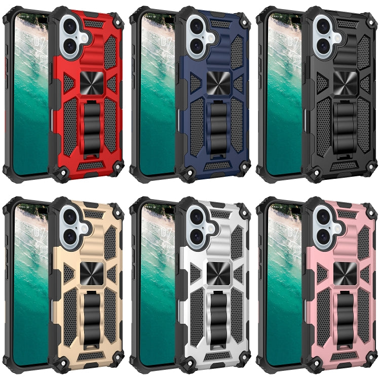 For iPhone 16 Plus Armor Shockproof TPU Hybrid PC Magnetic Phone Case with Holder(Red) - iPhone 16 Plus Cases by buy2fix | Online Shopping UK | buy2fix