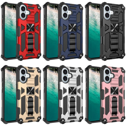 For iPhone 16 Plus Armor Shockproof TPU Hybrid PC Magnetic Phone Case with Holder(Blue) - iPhone 16 Plus Cases by buy2fix | Online Shopping UK | buy2fix