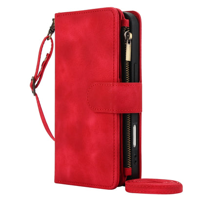 For iPhone 16 Dream 9-Card Zipper Wallet RFID Leather Phone Case with Lanyard(Red) - iPhone 16 Cases by buy2fix | Online Shopping UK | buy2fix