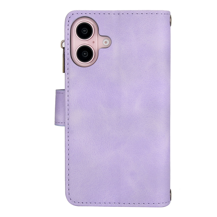 For iPhone 16 Dream 9-Card Zipper Wallet RFID Leather Phone Case with Lanyard(Purple) - iPhone 16 Cases by buy2fix | Online Shopping UK | buy2fix