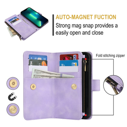 For iPhone 16 Pro Dream 9-Card Zipper Wallet RFID Leather Phone Case with Lanyard(Purple) - iPhone 16 Pro Cases by buy2fix | Online Shopping UK | buy2fix