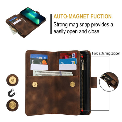 For iPhone 16 Pro Max Dream 9-Card Zipper Wallet RFID Leather Phone Case with Lanyard(Brown) - iPhone 16 Pro Max Cases by buy2fix | Online Shopping UK | buy2fix