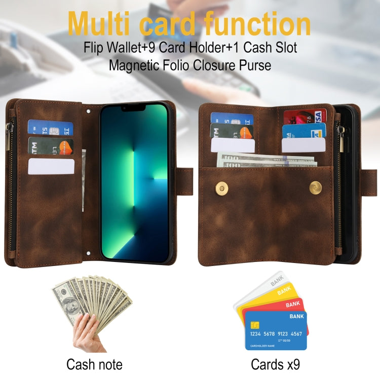 For iPhone 16 Pro Max Dream 9-Card Zipper Wallet RFID Leather Phone Case with Lanyard(Brown) - iPhone 16 Pro Max Cases by buy2fix | Online Shopping UK | buy2fix