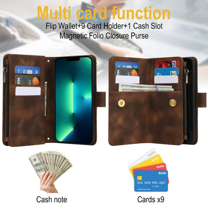 For iPhone 16 Pro Max Dream 9-Card Zipper Wallet RFID Leather Phone Case with Lanyard(Brown) - iPhone 16 Pro Max Cases by buy2fix | Online Shopping UK | buy2fix