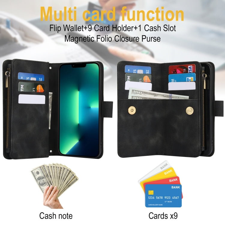 For iPhone 16 Pro Max Dream 9-Card Zipper Wallet RFID Leather Phone Case with Lanyard(Black) - iPhone 16 Pro Max Cases by buy2fix | Online Shopping UK | buy2fix