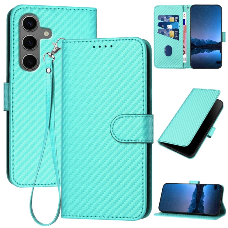 For Samsung Galaxy S25+ 5G YX0070 Carbon Fiber Buckle Leather Phone Case with Lanyard(Light Blue) - Galaxy S25+ 5G Cases by buy2fix | Online Shopping UK | buy2fix