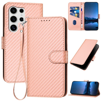 For Samsung Galaxy S25 Ultra 5G YX0070 Carbon Fiber Buckle Leather Phone Case with Lanyard(Pink) - Galaxy S25 Ultra 5G Cases by buy2fix | Online Shopping UK | buy2fix