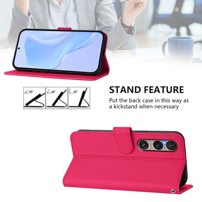 For Sony Xperia 1 VI 2024 Skin Feel Solid Color Leather Phone Case with Lanyard(Rose Red) - Sony Cases by buy2fix | Online Shopping UK | buy2fix