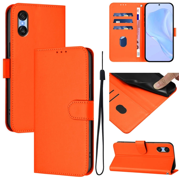 For Sony Xperia 10 VI 2024 Skin Feel Solid Color Leather Phone Case with Lanyard(Orange) - Sony Cases by buy2fix | Online Shopping UK | buy2fix