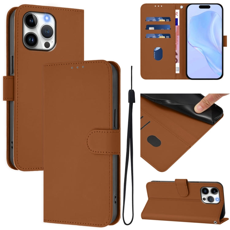 For iPhone 16 Pro Max Skin Feel Solid Color Leather Phone Case with Lanyard(Brown) - iPhone 16 Pro Max Cases by buy2fix | Online Shopping UK | buy2fix