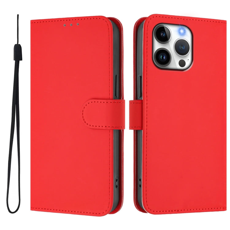 For iPhone 16 Pro Max Skin Feel Solid Color Leather Phone Case with Lanyard(Red) - iPhone 16 Pro Max Cases by buy2fix | Online Shopping UK | buy2fix