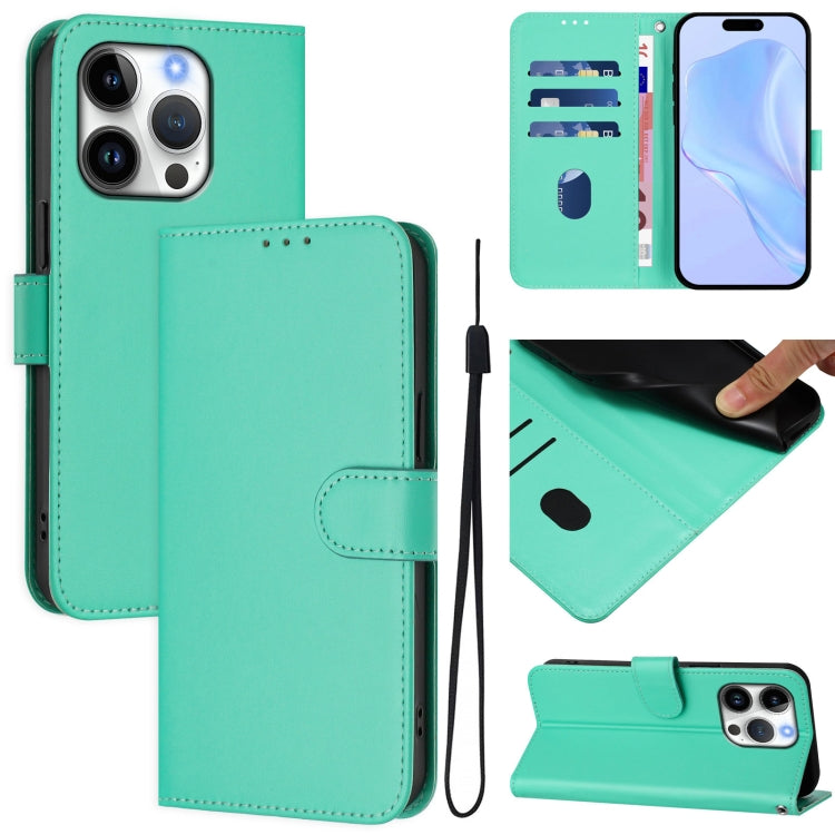 For iPhone 16 Pro Skin Feel Solid Color Leather Phone Case with Lanyard(Green) - iPhone 16 Pro Cases by buy2fix | Online Shopping UK | buy2fix