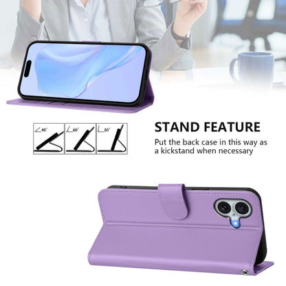 For iPhone 16 Plus Skin Feel Solid Color Leather Phone Case with Lanyard(Lavender Purple) - iPhone 16 Plus Cases by buy2fix | Online Shopping UK | buy2fix