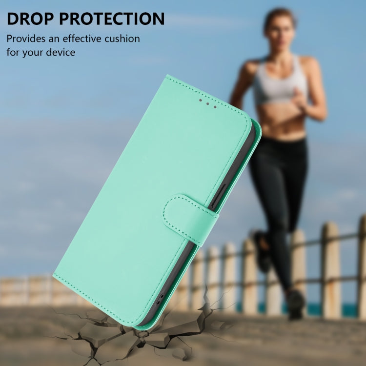 For iPhone 16 Plus Skin Feel Solid Color Leather Phone Case with Lanyard(Mint Green) - iPhone 16 Plus Cases by buy2fix | Online Shopping UK | buy2fix