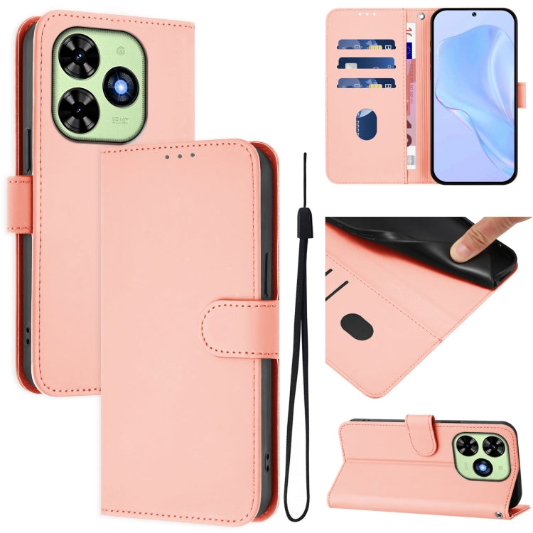 For Tecno Spark Go 2024 4G Skin Feel Solid Color Leather Phone Case with Lanyard(Pink) - Tecno Cases by buy2fix | Online Shopping UK | buy2fix