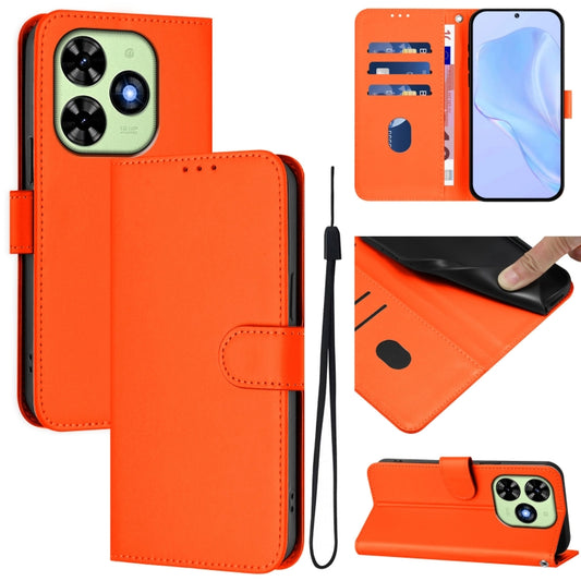 For Tecno Spark Go 2024 4G Skin Feel Solid Color Leather Phone Case with Lanyard(Orange) - Tecno Cases by buy2fix | Online Shopping UK | buy2fix