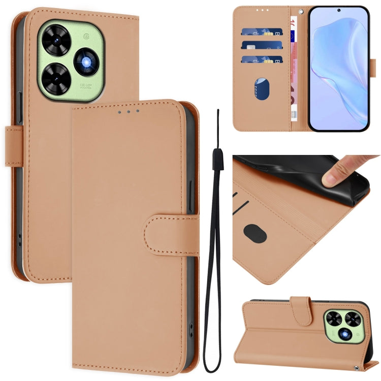 For Tecno Spark Go 2024 4G Skin Feel Solid Color Leather Phone Case with Lanyard(Nude) - Tecno Cases by buy2fix | Online Shopping UK | buy2fix