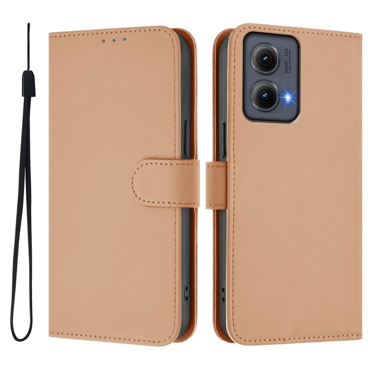 For Motorola Edge 5G 2024 Skin Feel Solid Color Leather Phone Case with Lanyard(Nude) - Motorola Cases by buy2fix | Online Shopping UK | buy2fix