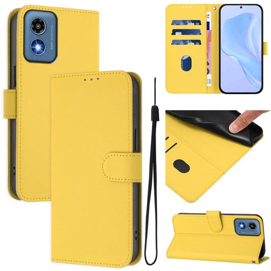 For Motorola Moto G Play 5G 2024 Global Skin Feel Solid Color Leather Phone Case with Lanyard(Lemon Yellow) - Motorola Cases by buy2fix | Online Shopping UK | buy2fix