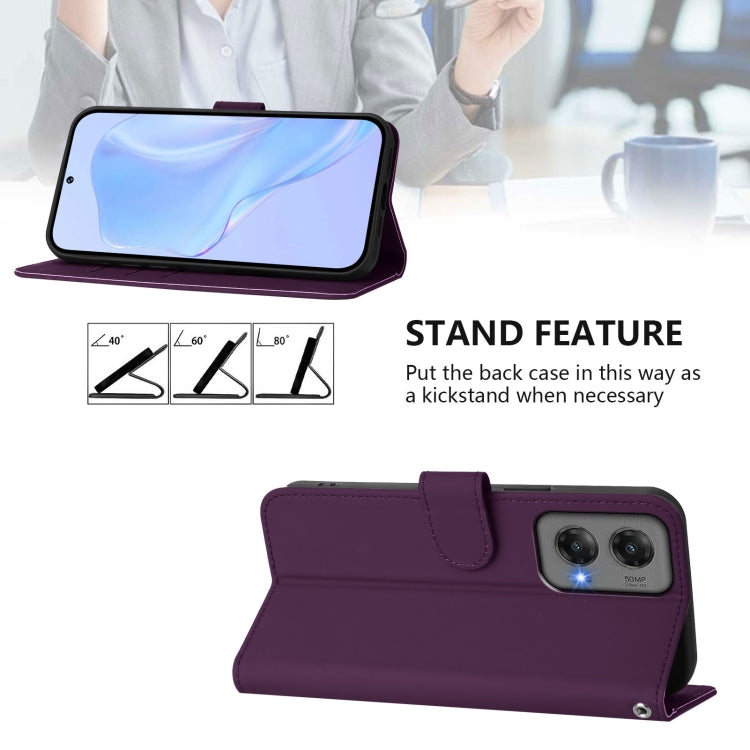 For Motorola Moto G Stylus 5G 2024 Skin Feel Solid Color Leather Phone Case with Lanyard(Violet) - Motorola Cases by buy2fix | Online Shopping UK | buy2fix