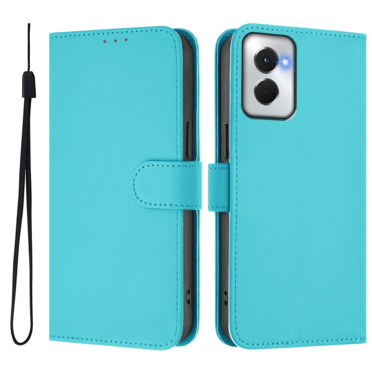 For Motorola Moto G Power 5G 2024 Skin Feel Solid Color Leather Phone Case with Lanyard(Lake Blue) - Motorola Cases by buy2fix | Online Shopping UK | buy2fix