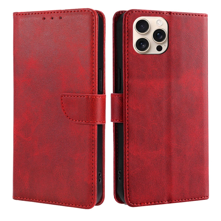 For iPhone 16 Pro Calf Texture Buckle Flip Leather Phone Case(Red) - iPhone 16 Pro Cases by buy2fix | Online Shopping UK | buy2fix