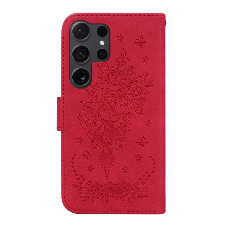 For Samsung Galaxy S25 Ultra 5G Butterfly Rose Embossed Leather Phone Case(Red) - Galaxy S25 Ultra 5G Cases by buy2fix | Online Shopping UK | buy2fix