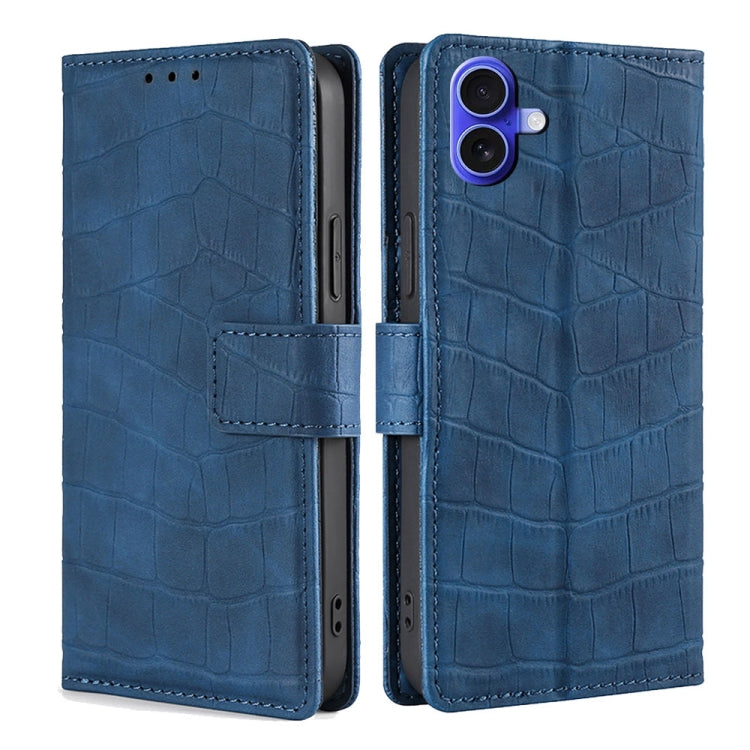 For iPhone 16 Skin Feel Crocodile Magnetic Clasp Leather Phone Case(Blue) - iPhone 16 Cases by buy2fix | Online Shopping UK | buy2fix