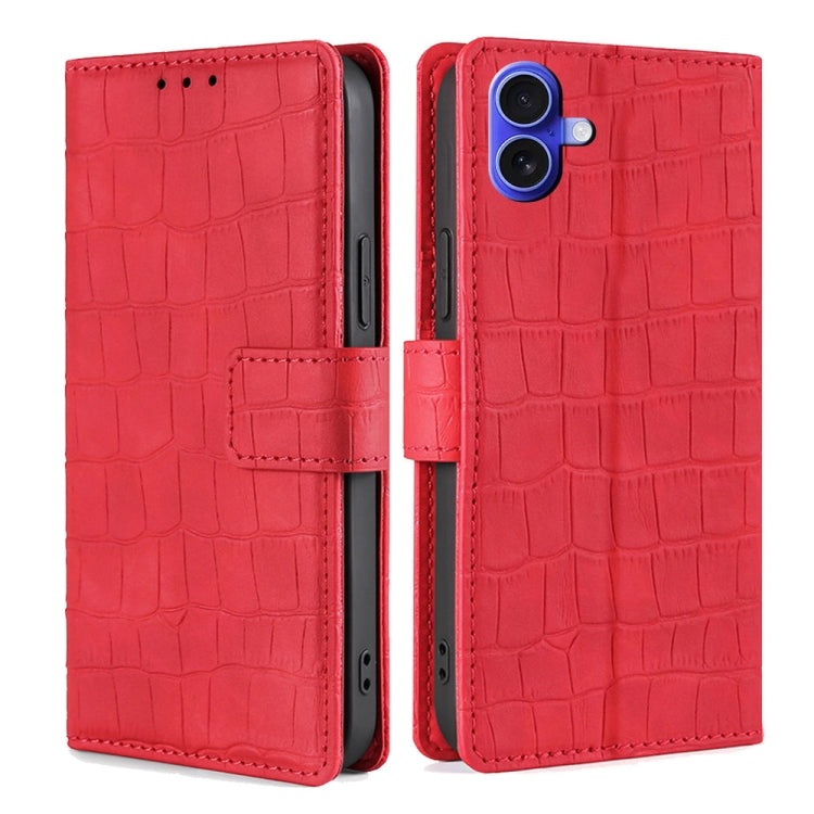 For iPhone 16 Skin Feel Crocodile Magnetic Clasp Leather Phone Case(Red) - iPhone 16 Cases by buy2fix | Online Shopping UK | buy2fix