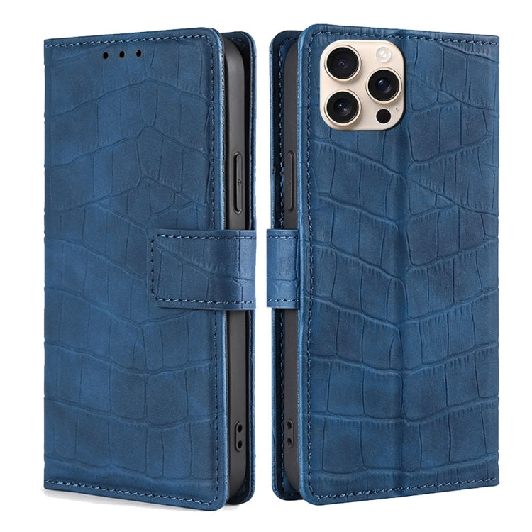 For iPhone 16 Pro Skin Feel Crocodile Magnetic Clasp Leather Phone Case(Blue) - iPhone 16 Pro Cases by buy2fix | Online Shopping UK | buy2fix