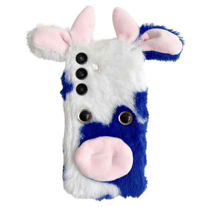 For Samsung Galaxy S25 5G Cute Plush Cow TPU Phone Case(Blue) - Galaxy S25 5G Cases by buy2fix | Online Shopping UK | buy2fix